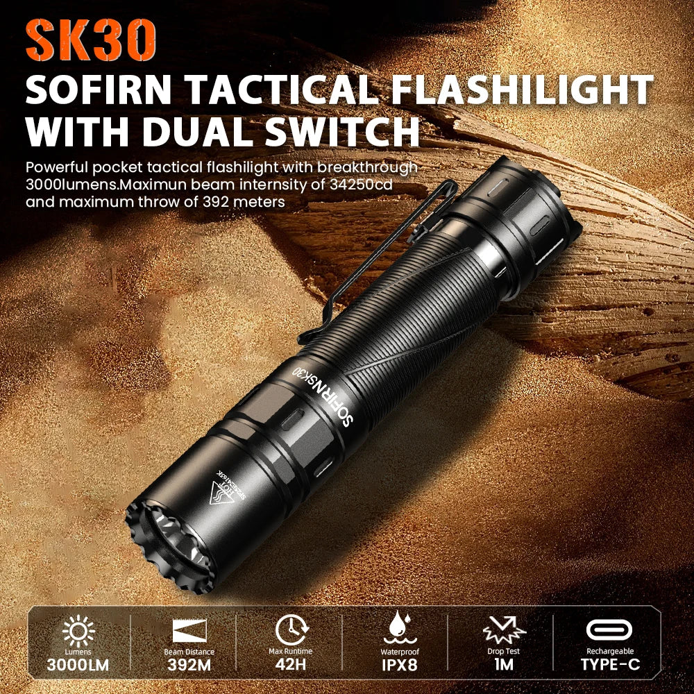 Sofirn SK30 2800LM Tactical Flashlight USB C 21700 Battery Rechargeable