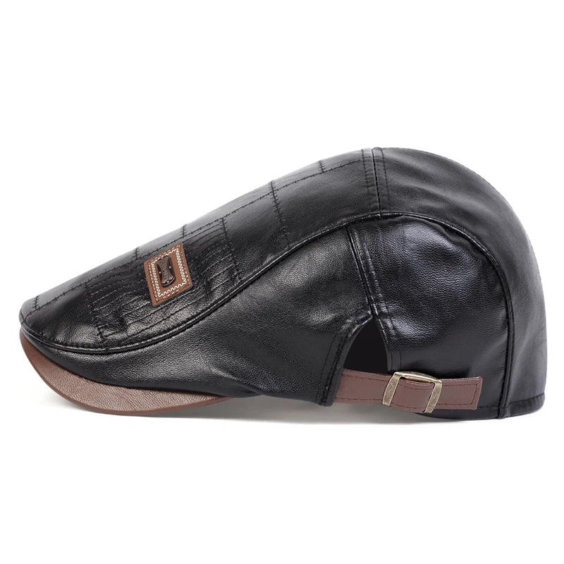 JAMONT Men PU Leather Newsboy Caps Vintage Flat Hat