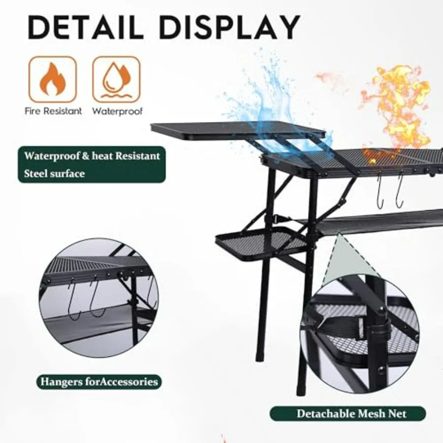 Camping Folding Tailgate Grill Table With Mesh Net
