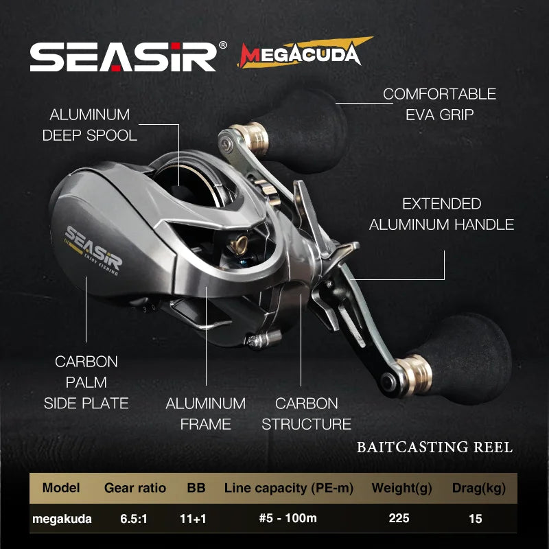 Seasir Megacuda Baitcasting Reel 15Kg Drag Deep Spool 6to1