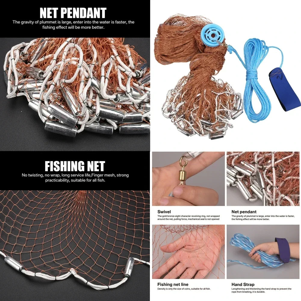 Hand Cast Net for Fishing With Sinker Options
