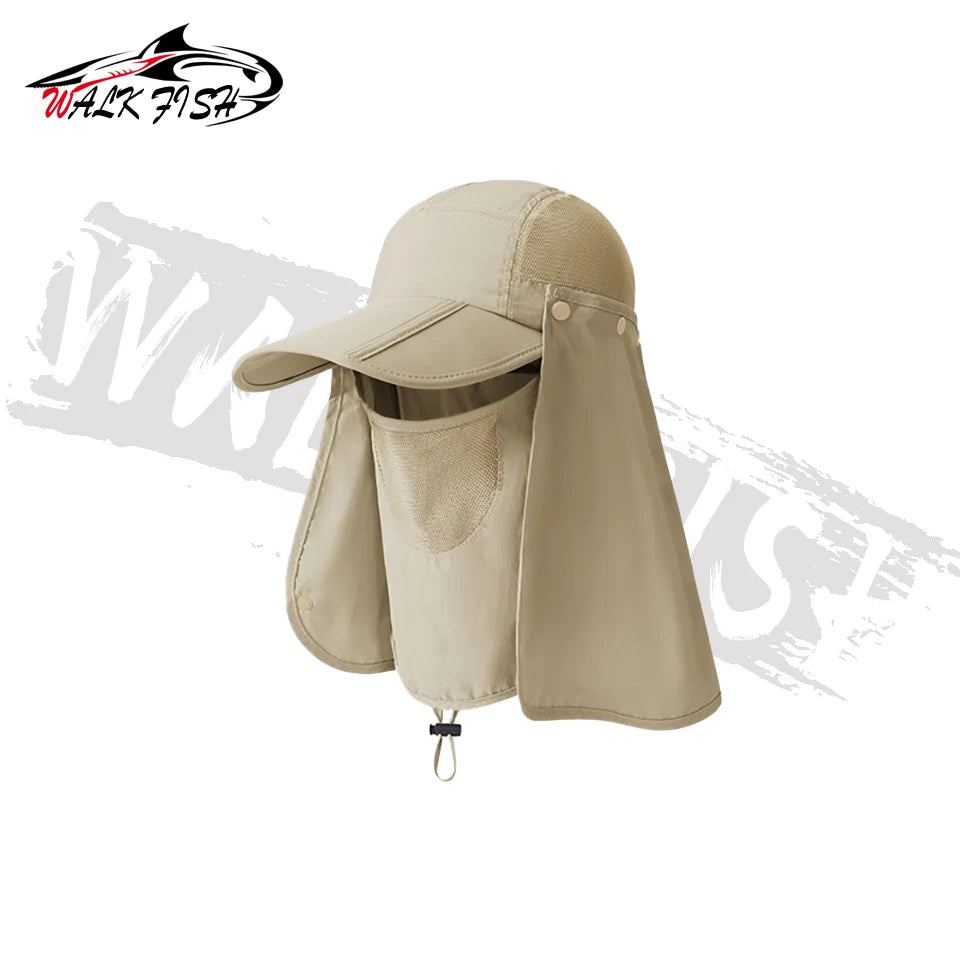 WALK FISH Fishing Cap UPF50+ Summer Sports Breathable Fashion Foldable Cap Sweat Absorption Full Face Sunscreen Hat