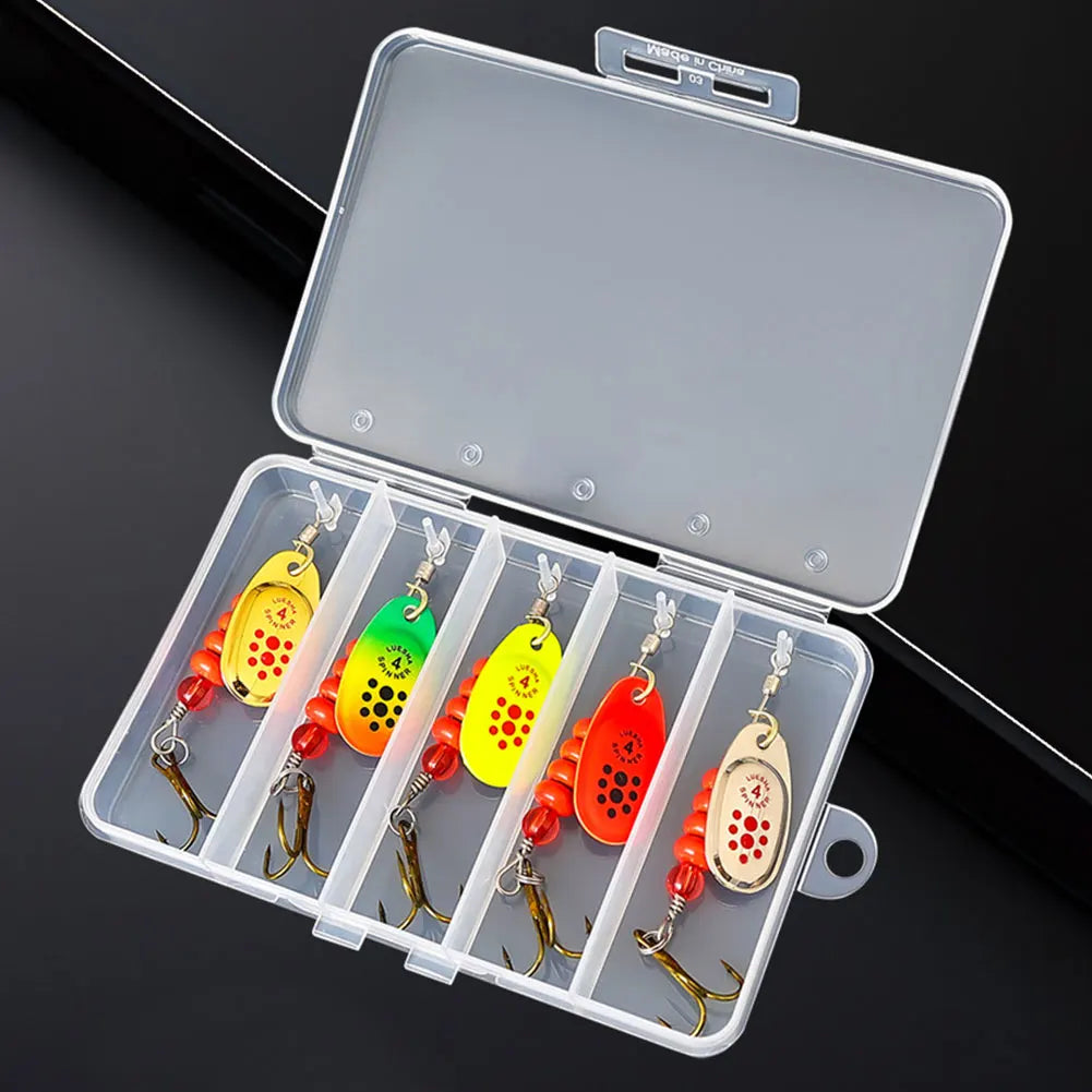 Metal Spoon Spinner Lure Set 5 Pcs With Tackle Box