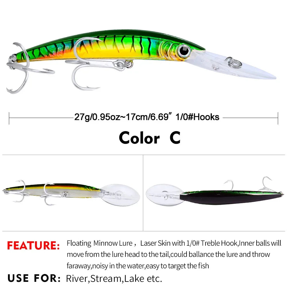 YTYIN Minnow Lure Deep Diving Hard Bait Wobbler Bass Pike