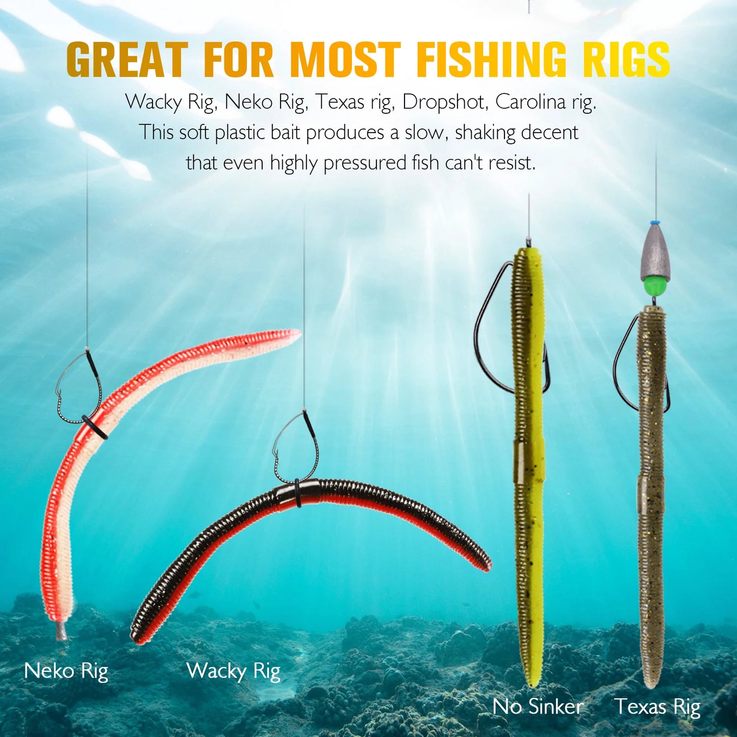 Dovesun 50Pcs Wacky Worm Bass Trout Fishing Lures Kit