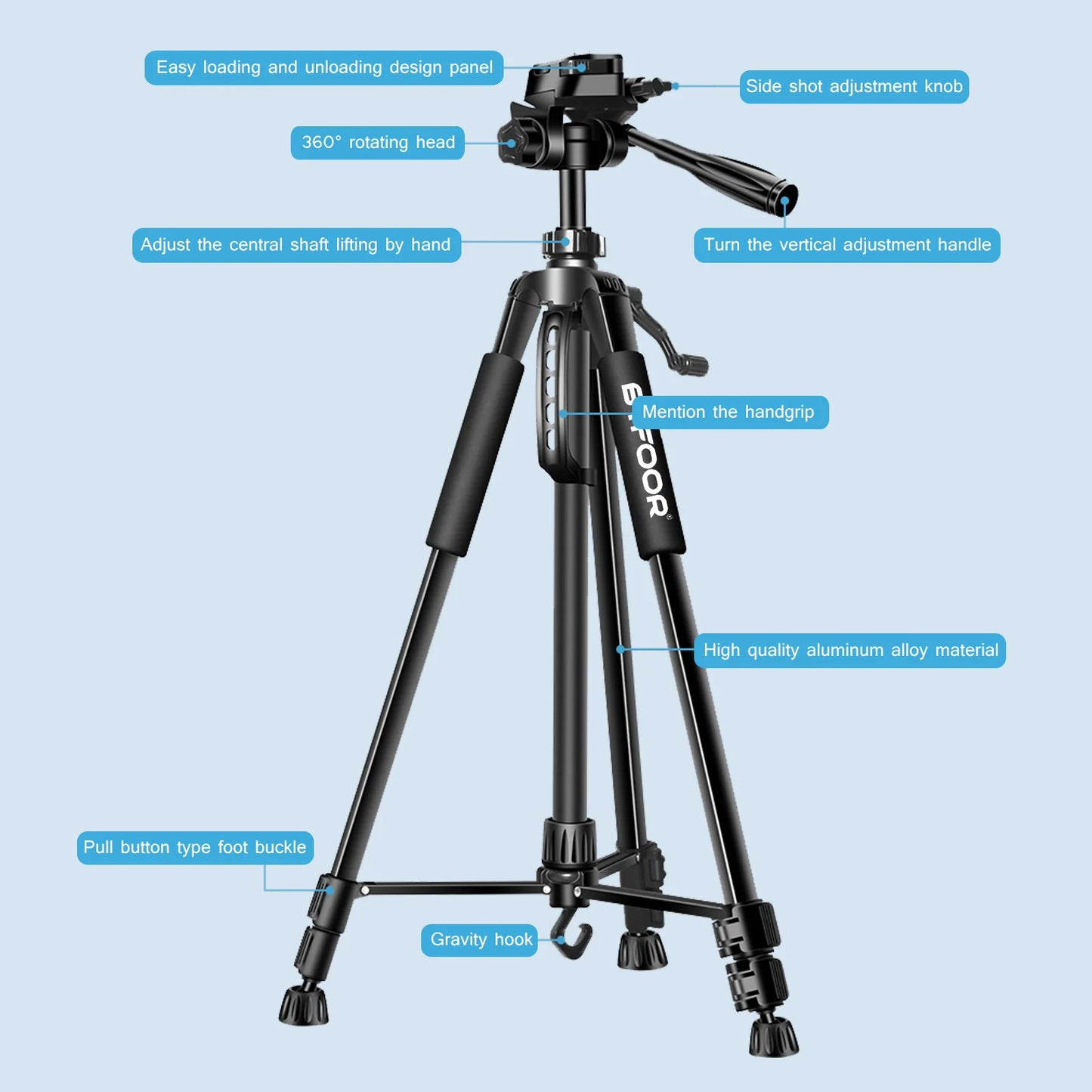 BAODEL Travel Digital Camera Tripod Pan Head Phone Mount DSLR