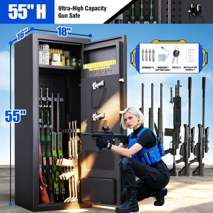 XMSJ Gun Safe Biometric Fingerprint Lock For Rifles Pistols Fireproof