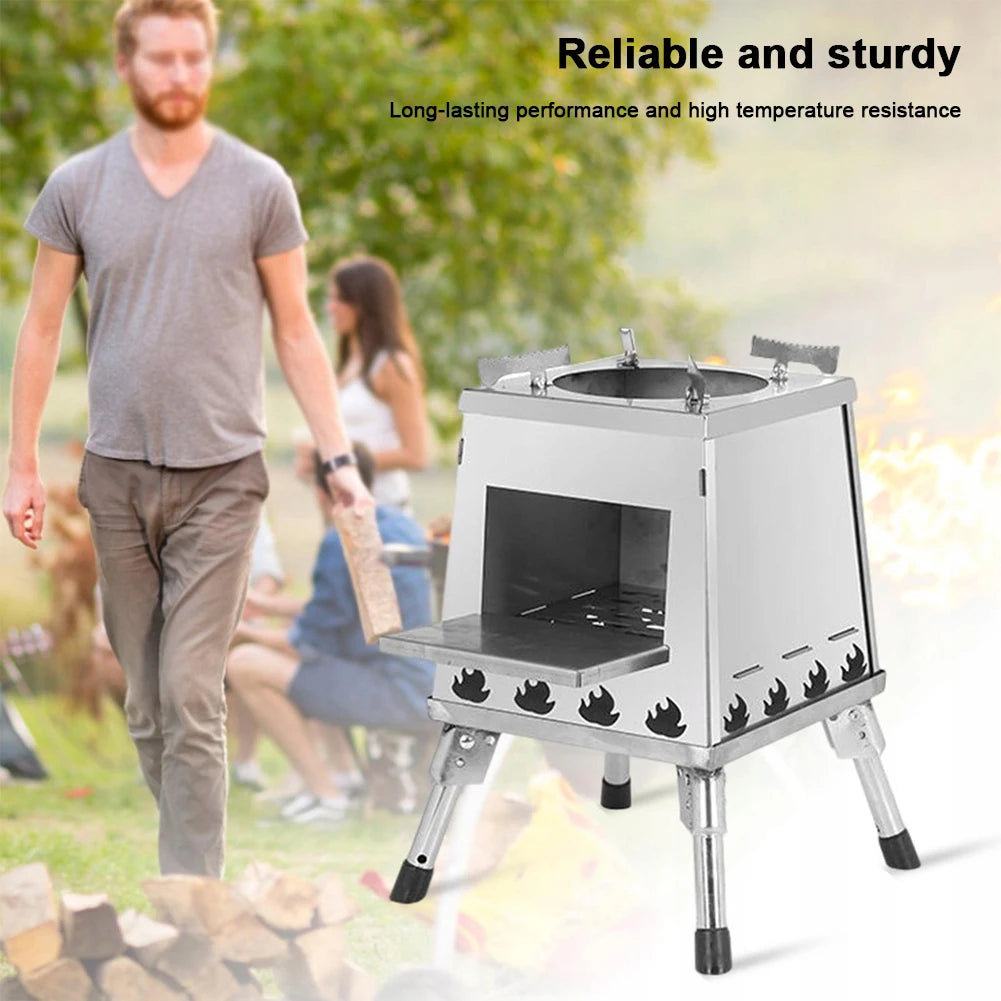 Stainless Steel Foldable Wood Burning Camping Stove for Outdoor Cooking