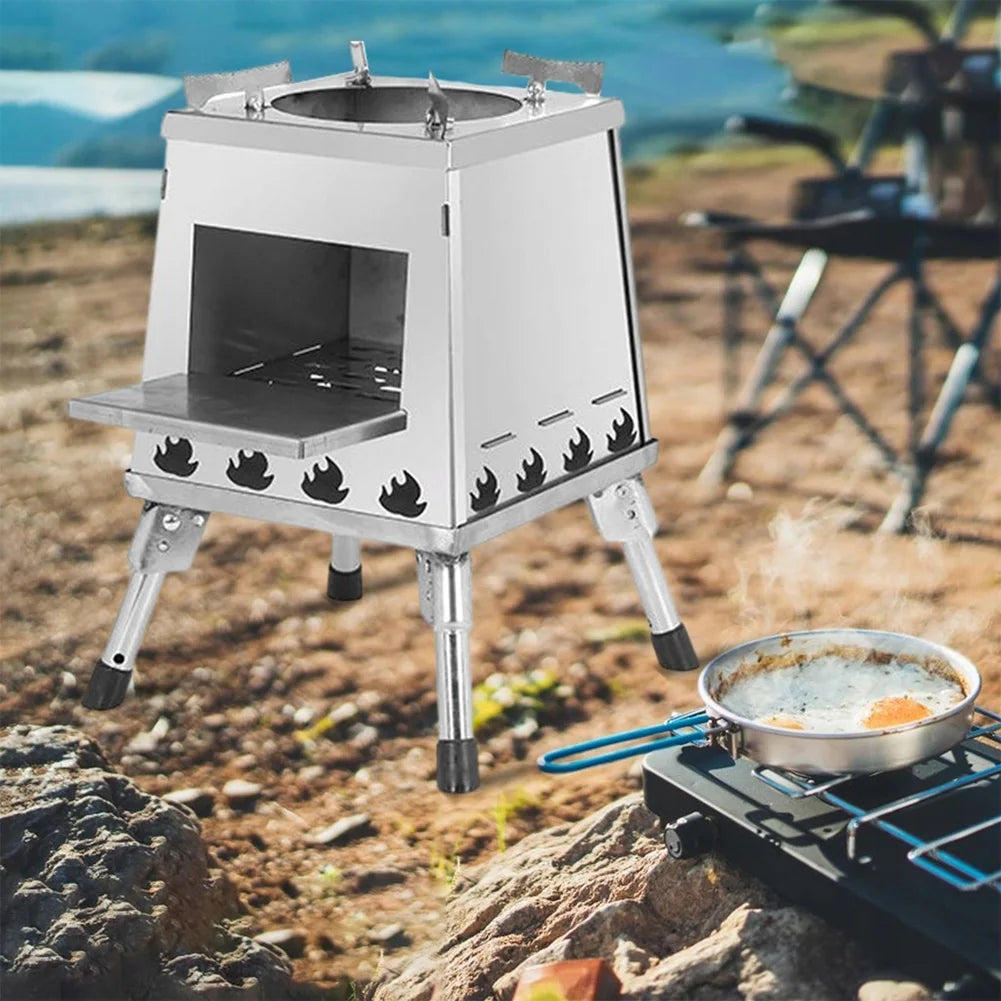 Stainless Steel Foldable Wood Burning Camping Stove for Outdoor Cooking
