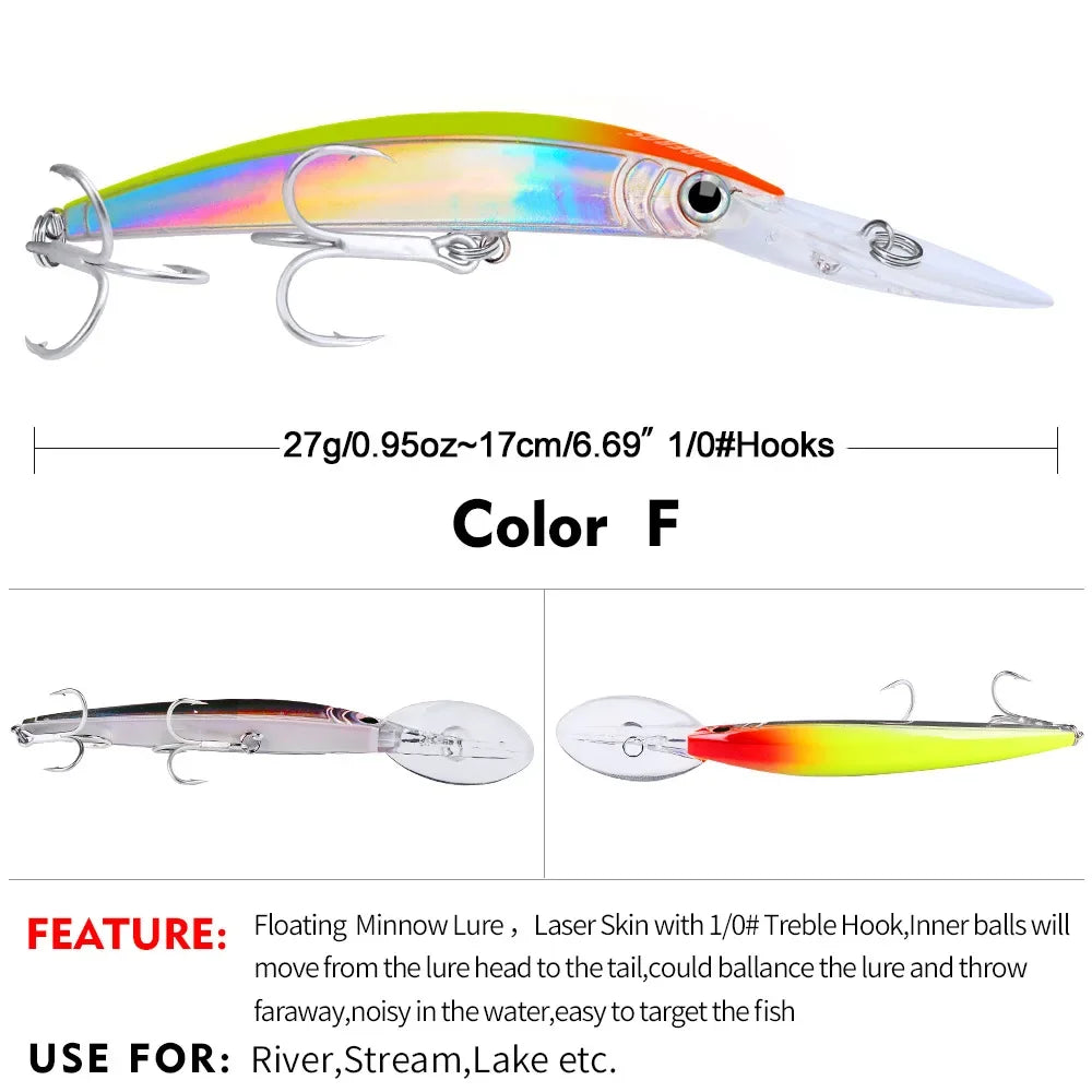 YTYIN Minnow Lure Deep Diving Hard Bait Wobbler Bass Pike
