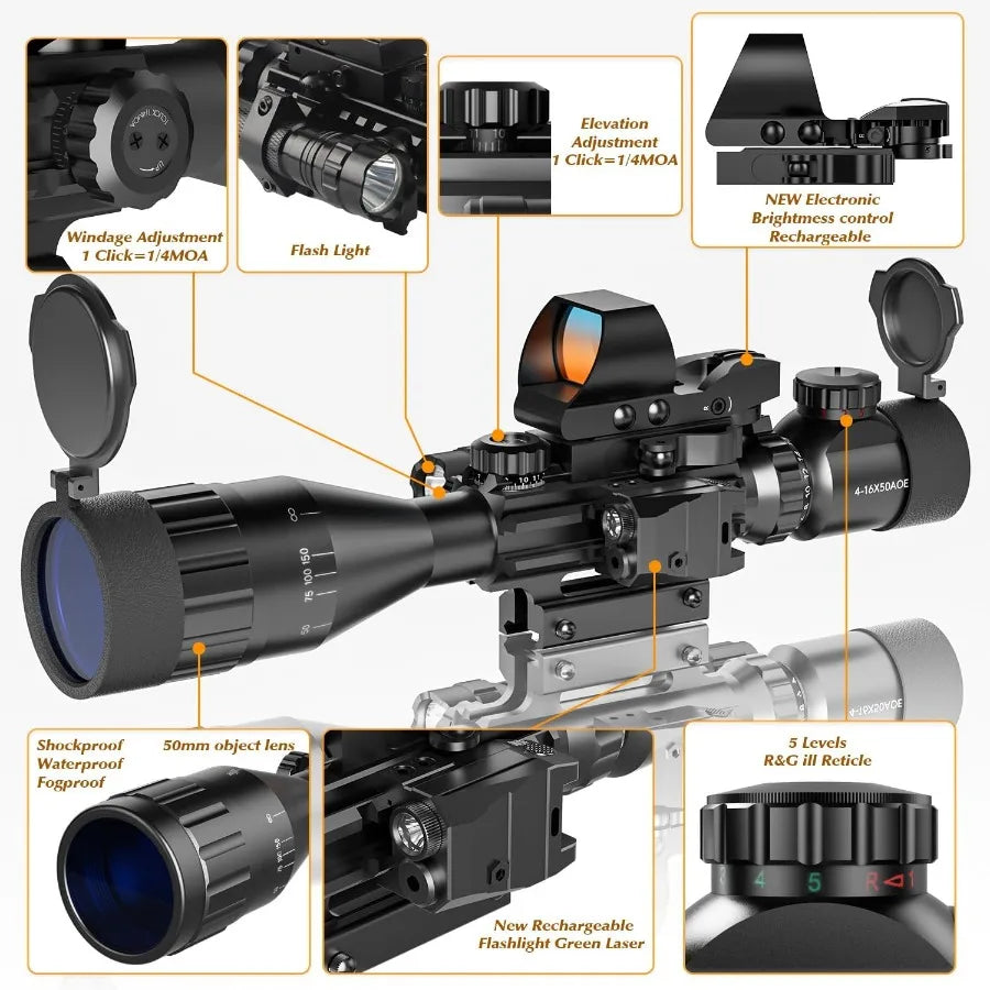 High Concerned Rifle Scope Combo With Illuminated Reticle And Laser