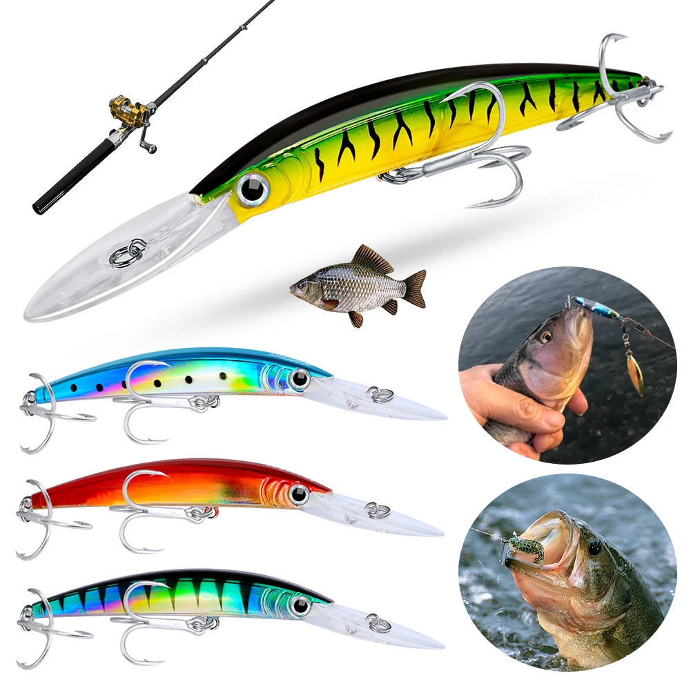 Plastic Minnow Hard Baits With Hooks For Saltwater Fishing Bait