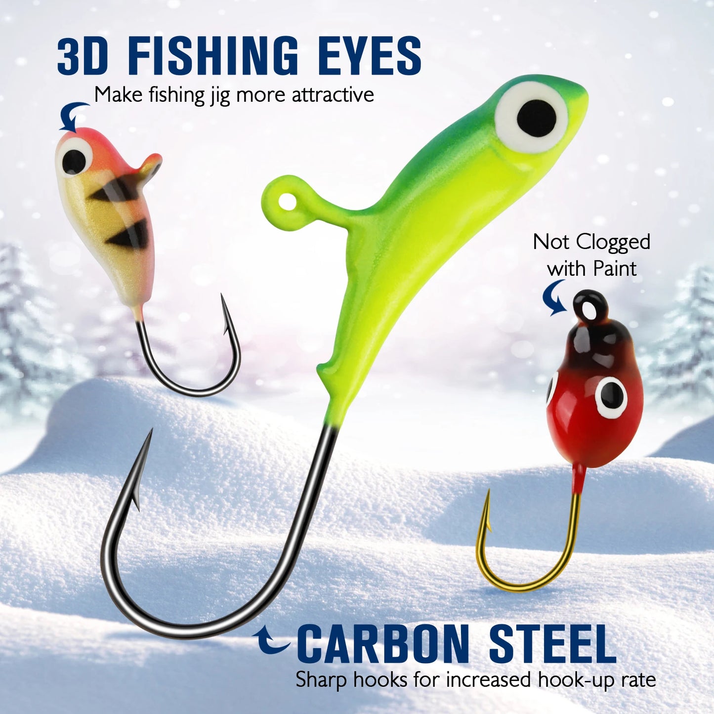 DOVESUN Ice Fishing Jigs Kit With Glow Lures Walleye Crappie