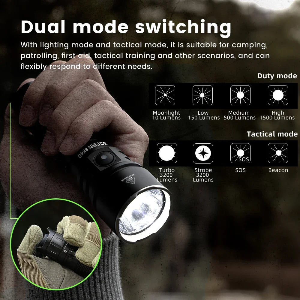 Sofirn SK40 SFT70 LED 3200lm Tactical Flashlight 21700 Rechargeable
