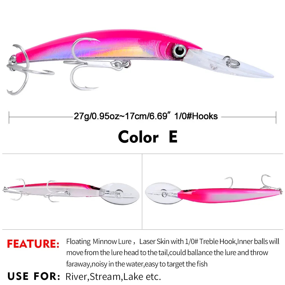 YTYIN Minnow Lure Deep Diving Hard Bait Wobbler Bass Pike