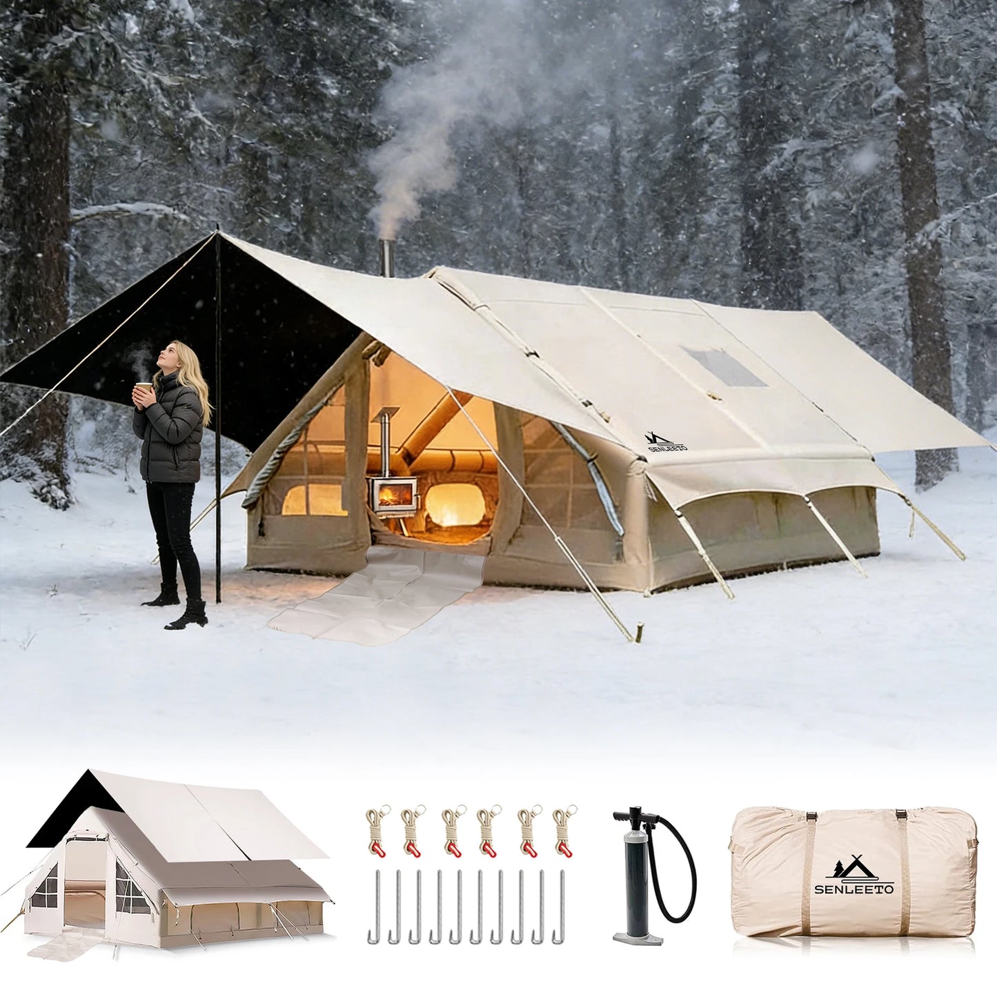 Inflatable Family Camping Tent With Stove Jack And AC Vent