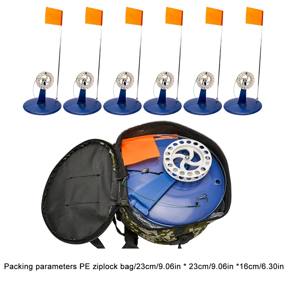 VKTECH Ice Fishing Flag 6pcs Tip Up Poles Braking System