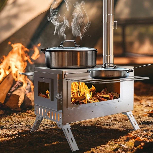 Portable Wood Burning Stove For Outdoor Heating And Cooking Gear