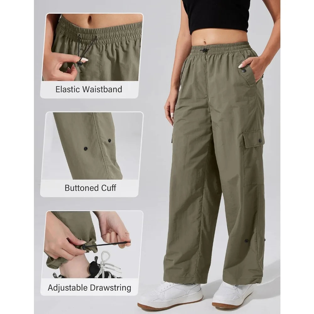 Pioneer Camp Womens Parachute Cargo Pants Baggy High Waisted Quick Dry Hiking