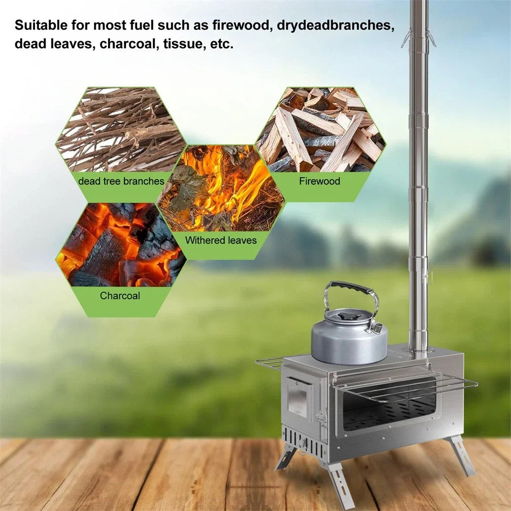 Portable Wood Burning Stove For Outdoor Heating And Cooking Gear