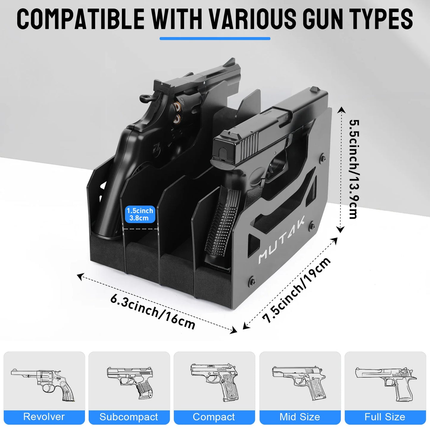Pistol Rack For Gun Safe With Anti Slip Magnetic Strip For 4 6 8 Slots