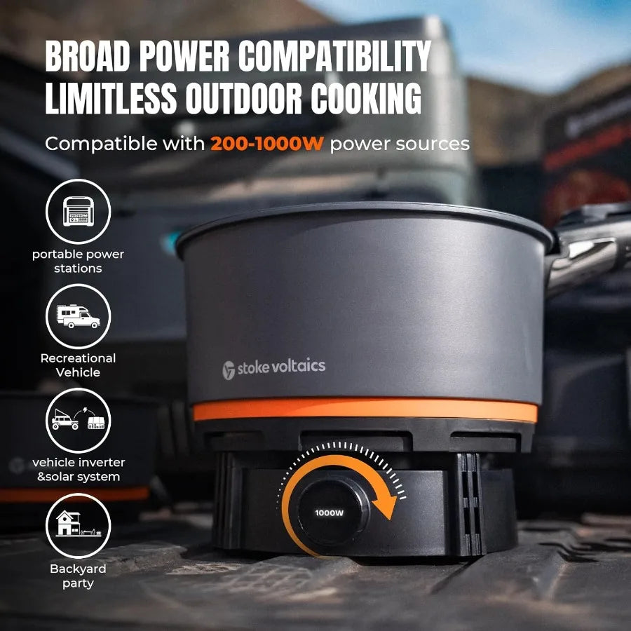Nomad Electric Camping Stove 200 To 1000W With Pan Pot 120V Windproof