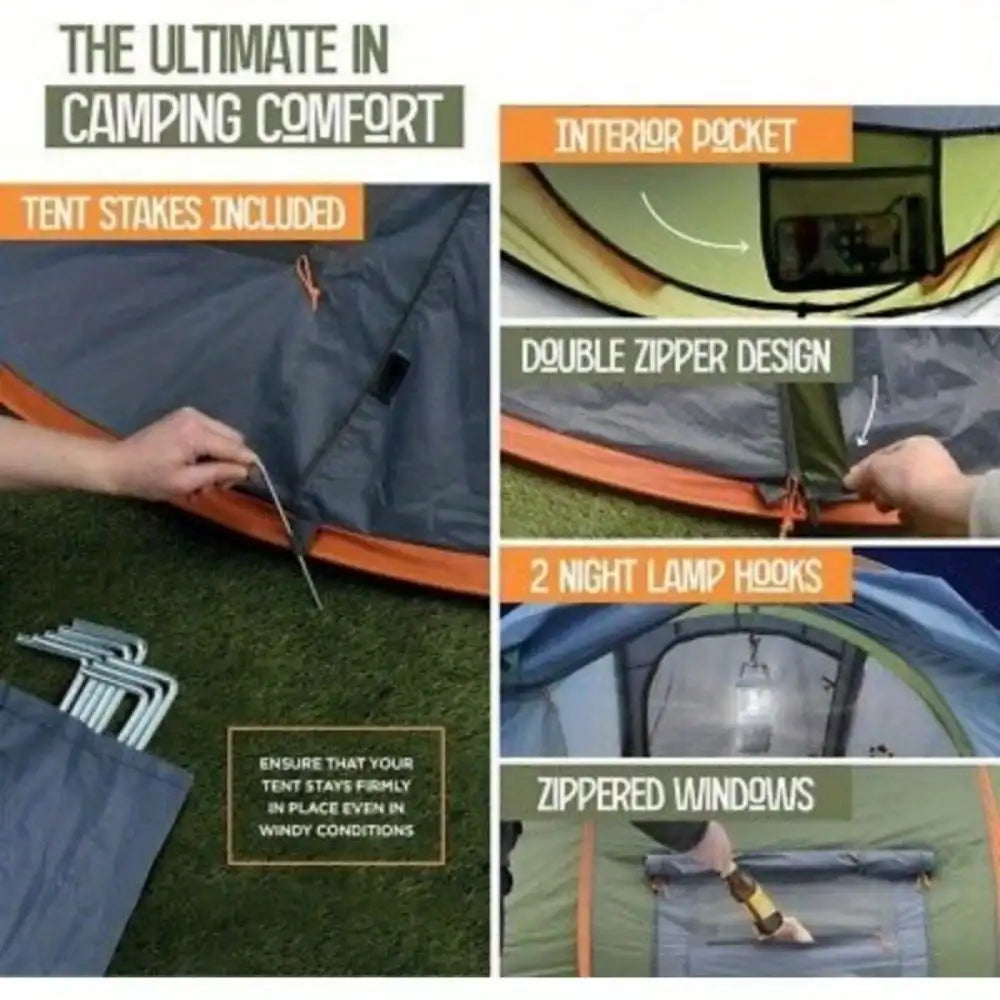 Camping Tent Two Door Pop Up Waterproof UPF50 Set Up