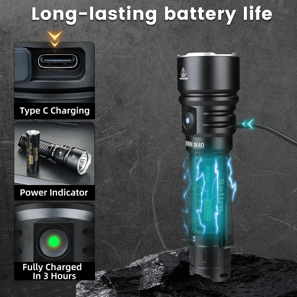 Sofirn SK40 SFT70 LED 3200lm Tactical Flashlight 21700 Rechargeable