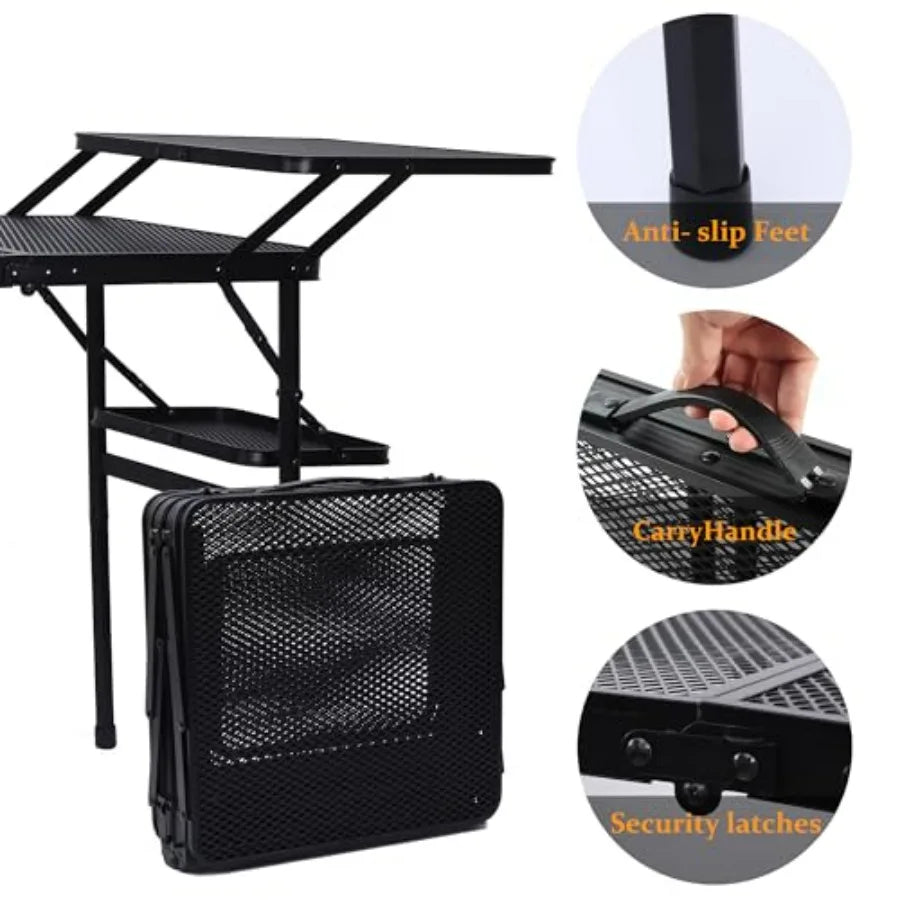 Camping Folding Tailgate Grill Table With Mesh Net
