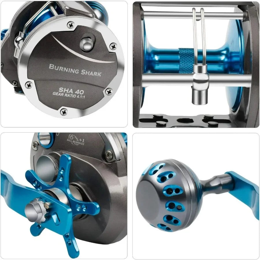 Saltwater Trolling Reel With Level Wind Drag For Boat Fishing