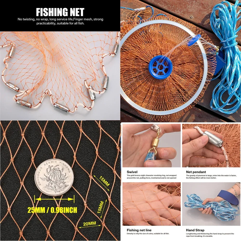 Hand Cast Net for Fishing With Sinker Options
