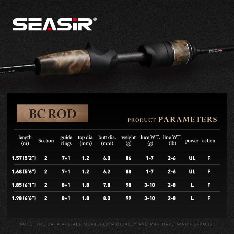 SeaSir Ultralight Carbon Fishing Rods With Solid Wood Handle 1-10g
