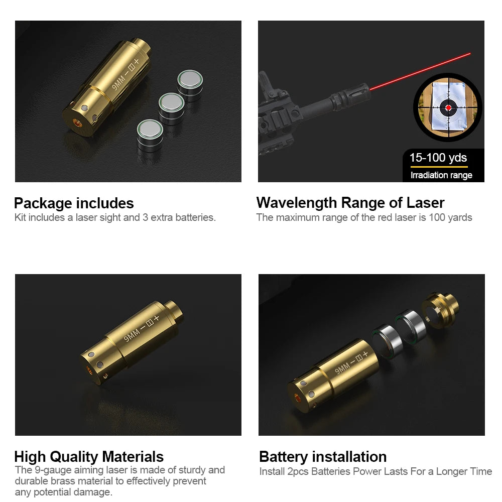 Hign-concerned 9mm Red Dot Bore Sight Laser Cartridge