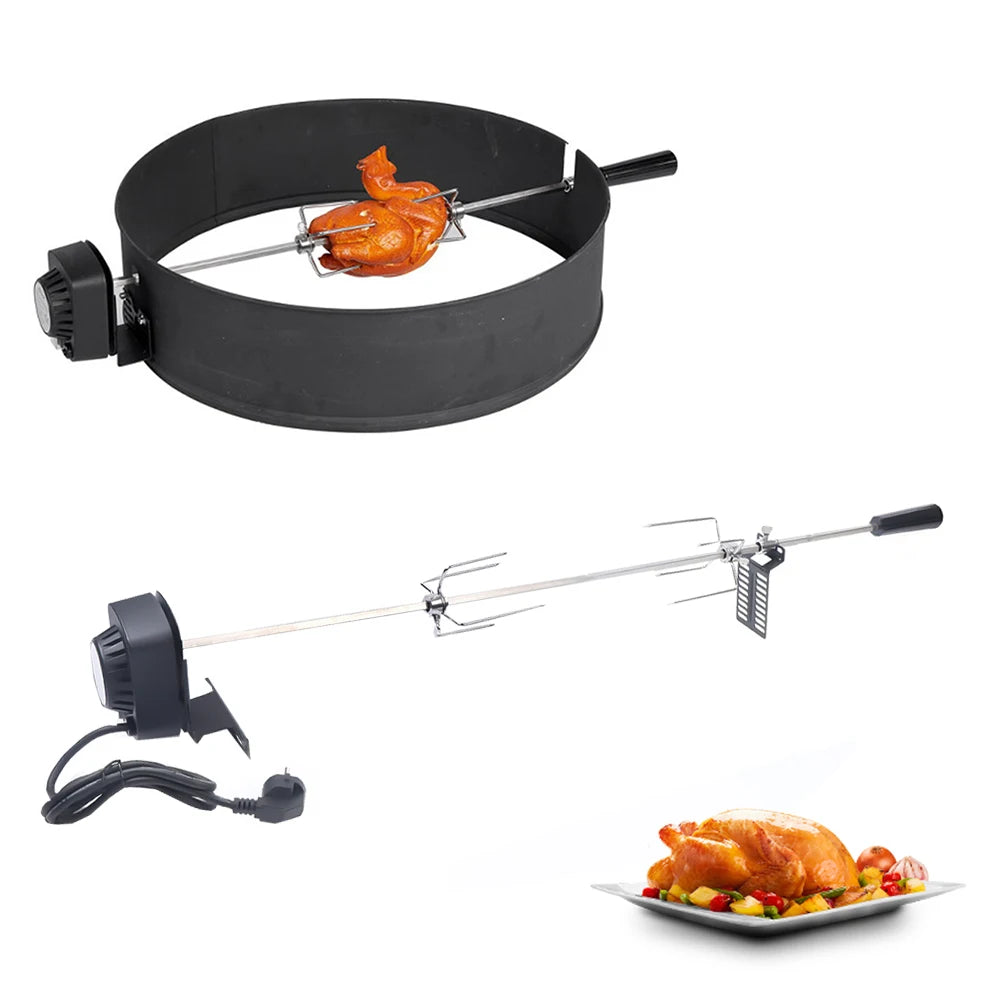 Electric BBQ Grill Spit Roaster Rotisserie Kit For Outdoor Grilling