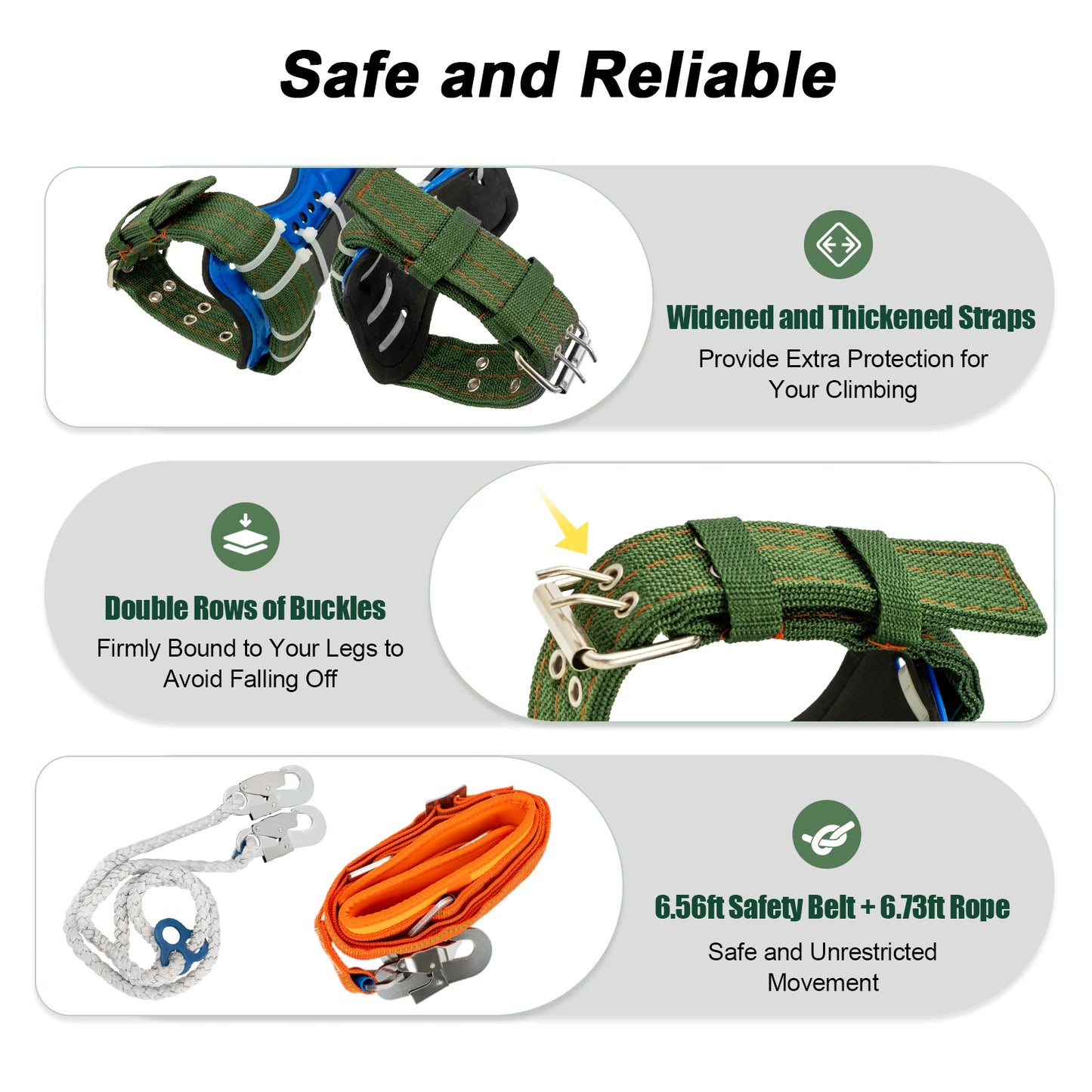 Tree Climbing Spikes Kit With Arborist Gear Harness 220 Lbs