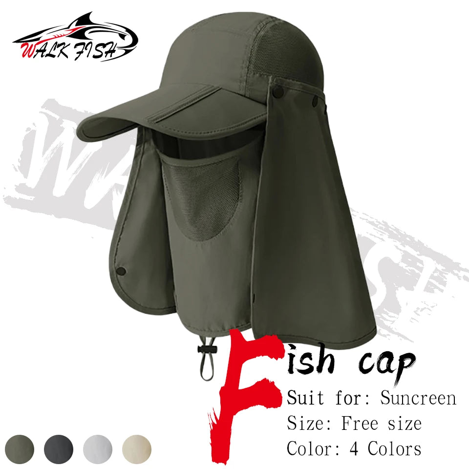 WALK FISH Fishing Cap UPF50+ Summer Sports Breathable Fashion Foldable Cap Sweat Absorption Full Face Sunscreen Hat