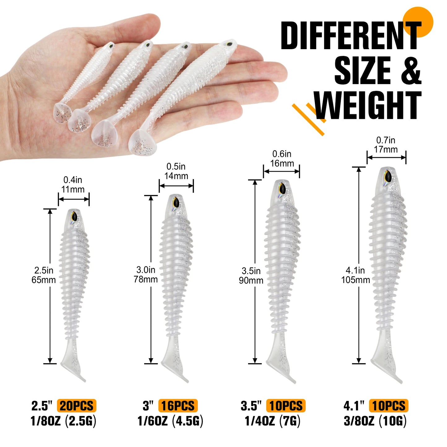 DOVESUN Paddle Tail Swimbaits Set for Bass Trout Crappie Walleye