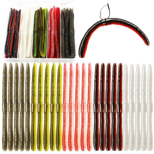 Dovesun 50Pcs Wacky Worm Bass Trout Fishing Lures Kit