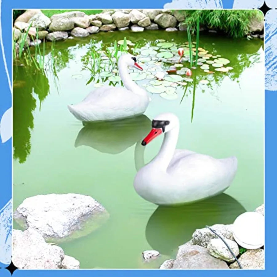 Deekin 2 Pieces Swan Decoy Pond Decoration Goose Decoys Hunting Floating Deterrent Garden Pond Decoration for Fields or Float o