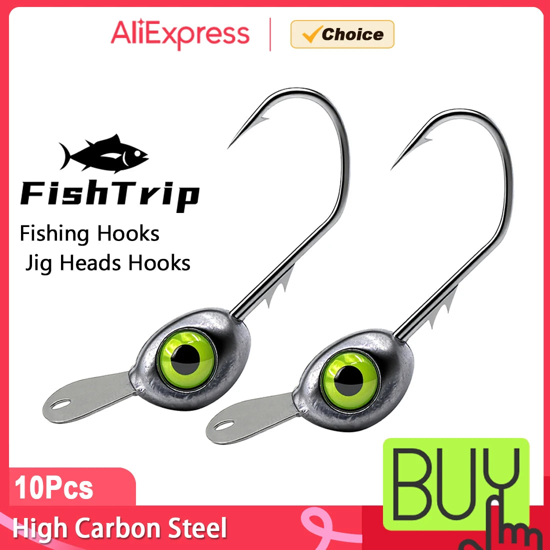 FishTrip Jig Heads 10Pcs Anti Snag Minnow Swing Hooks