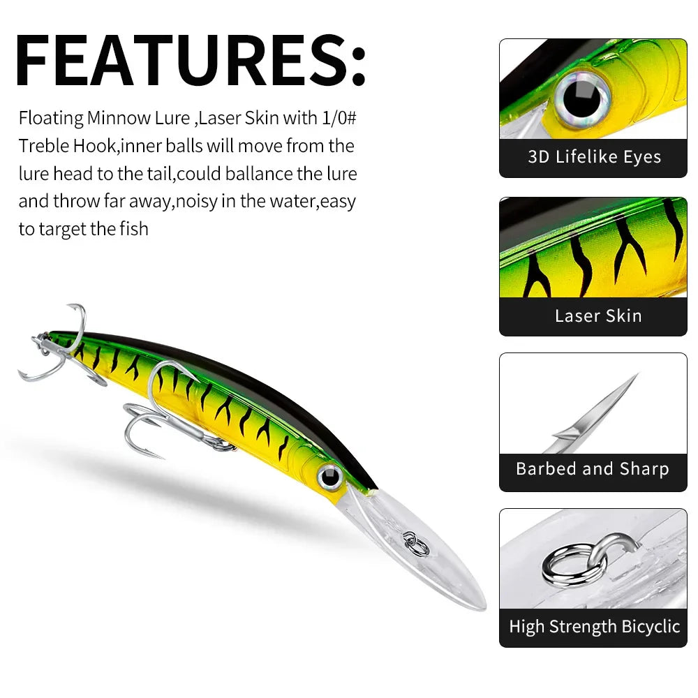 YTYIN Minnow Lure Deep Diving Hard Bait Wobbler Bass Pike