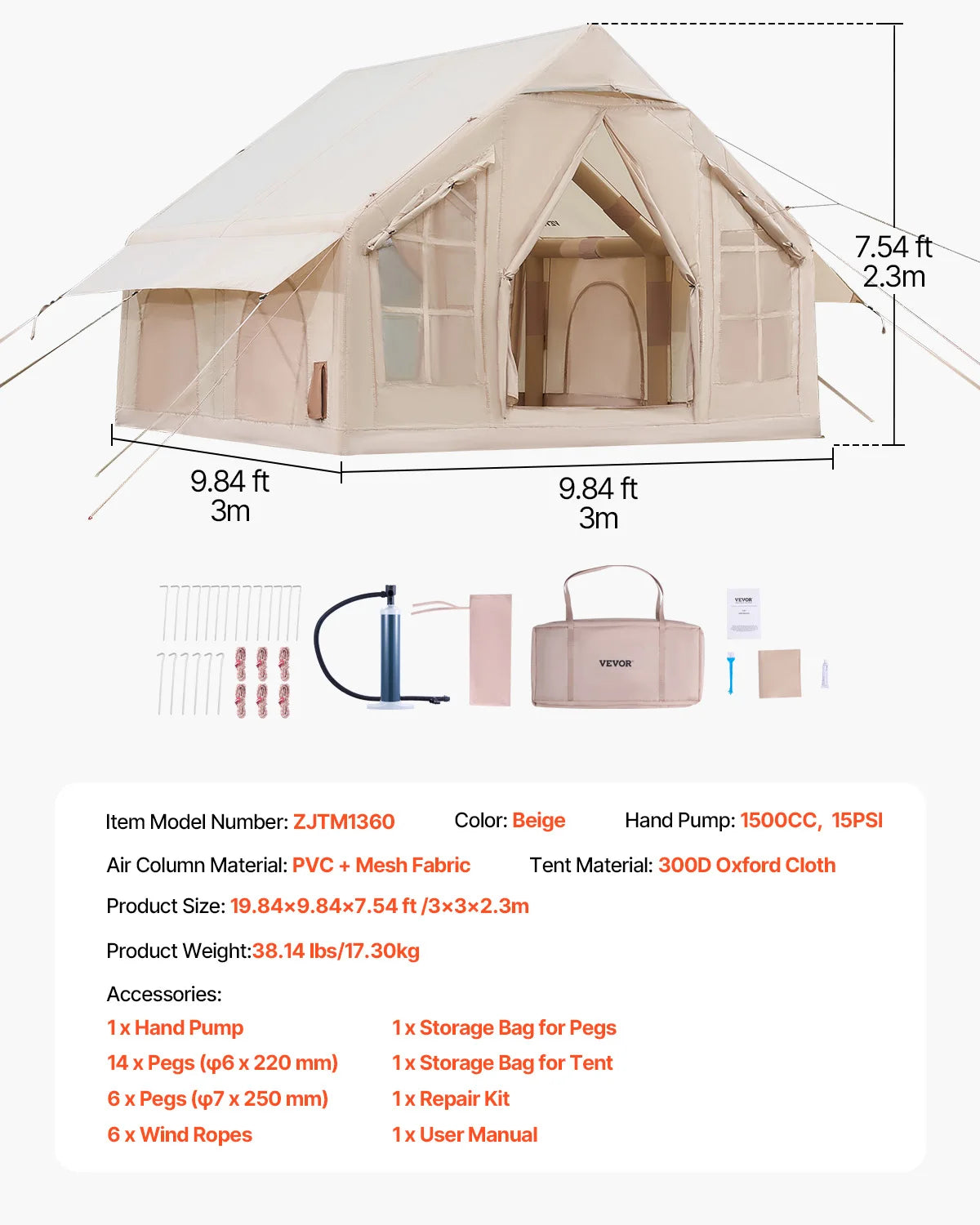 SucceBuy Inflatable Camping Tent With Hand Pump Easy Setup
