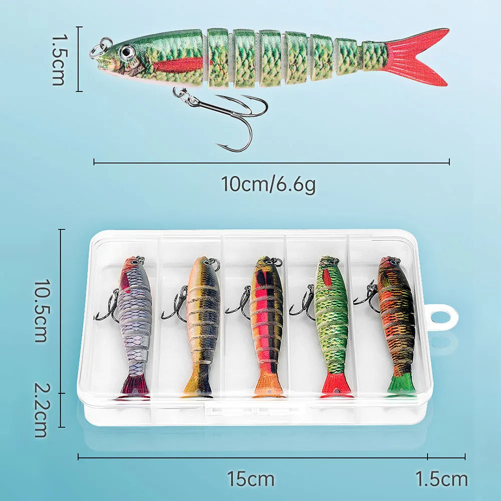 Alloet 5Pcs Jointed Swimbait Lures With Treble Hooks Sinking Crankbait