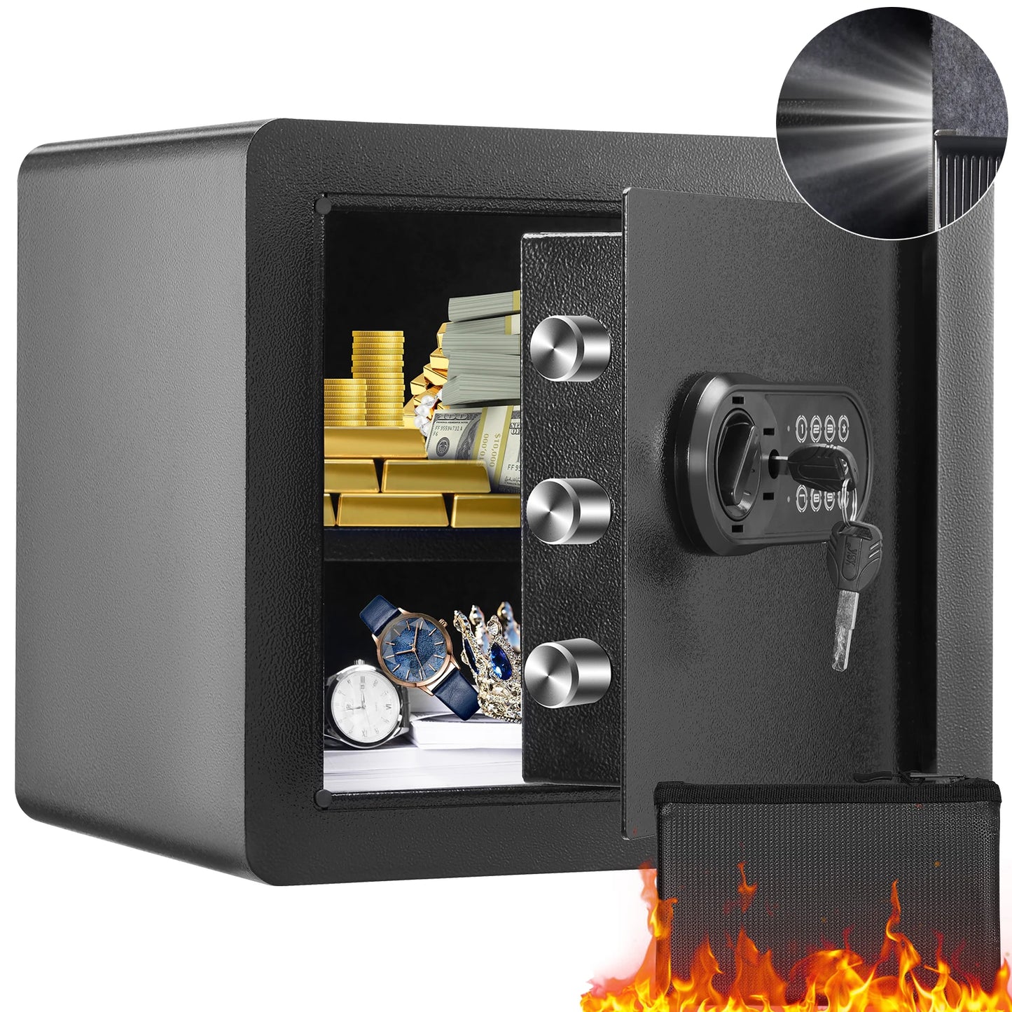 SucceBuy 1.2Cubic Feet Electronic Safe Deposit Safe Box W/ Digital Access & Override Keys for Money Gun Jewelry Document Home