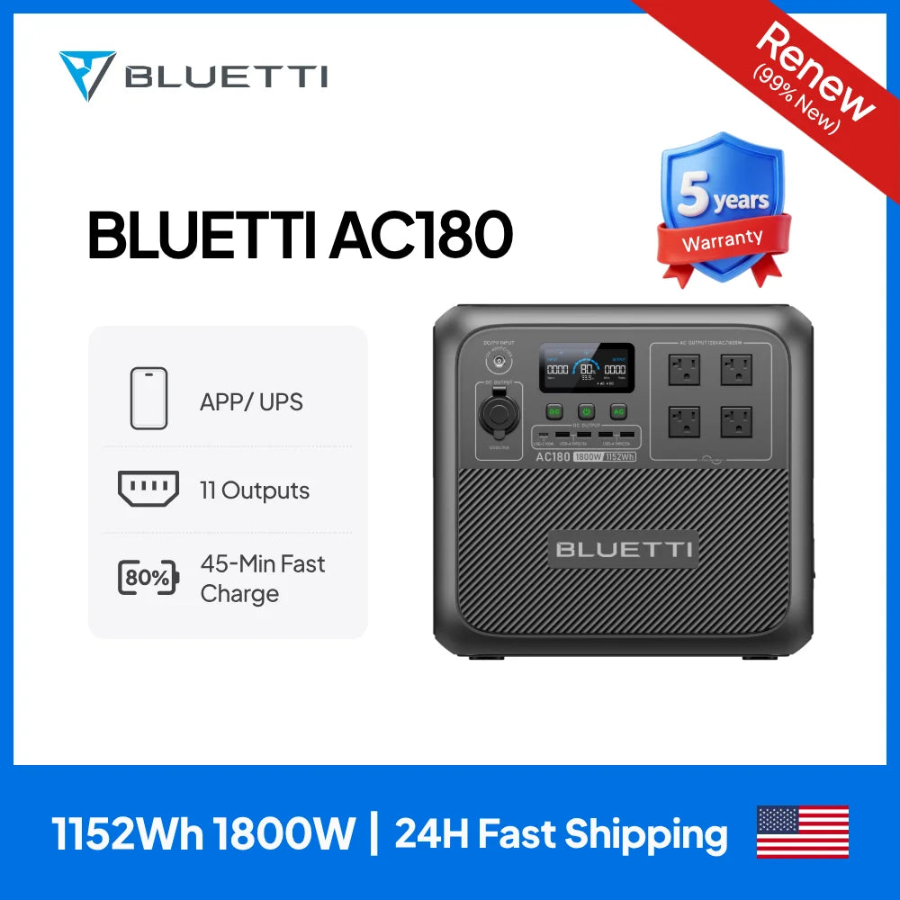 BLUETTI AC180 Solar Portable Power Station 1800W For Outdoor Adventures