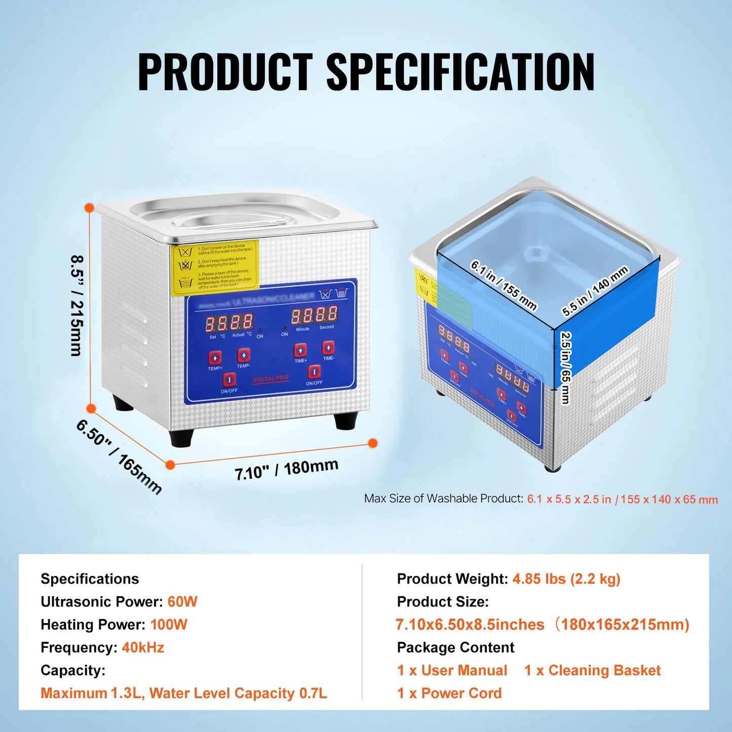 SucceBuy Ultrasonic Cleaner Portable Digital Timer For Jewelry Cleaning