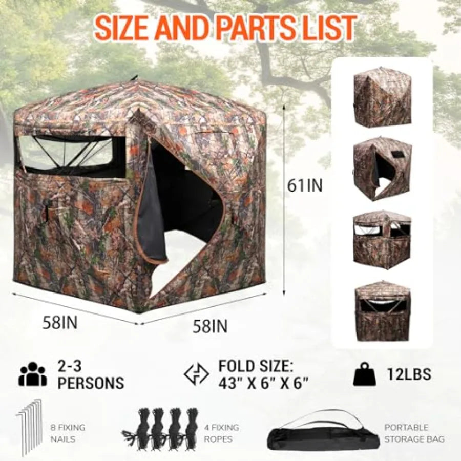 Ground Blind Pop Up Camouflage Tent 3 Person Foldable Shelter