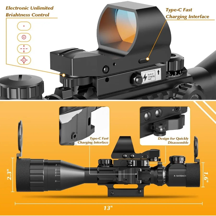 High Concerned Rifle Scope Combo With Illuminated Reticle And Laser