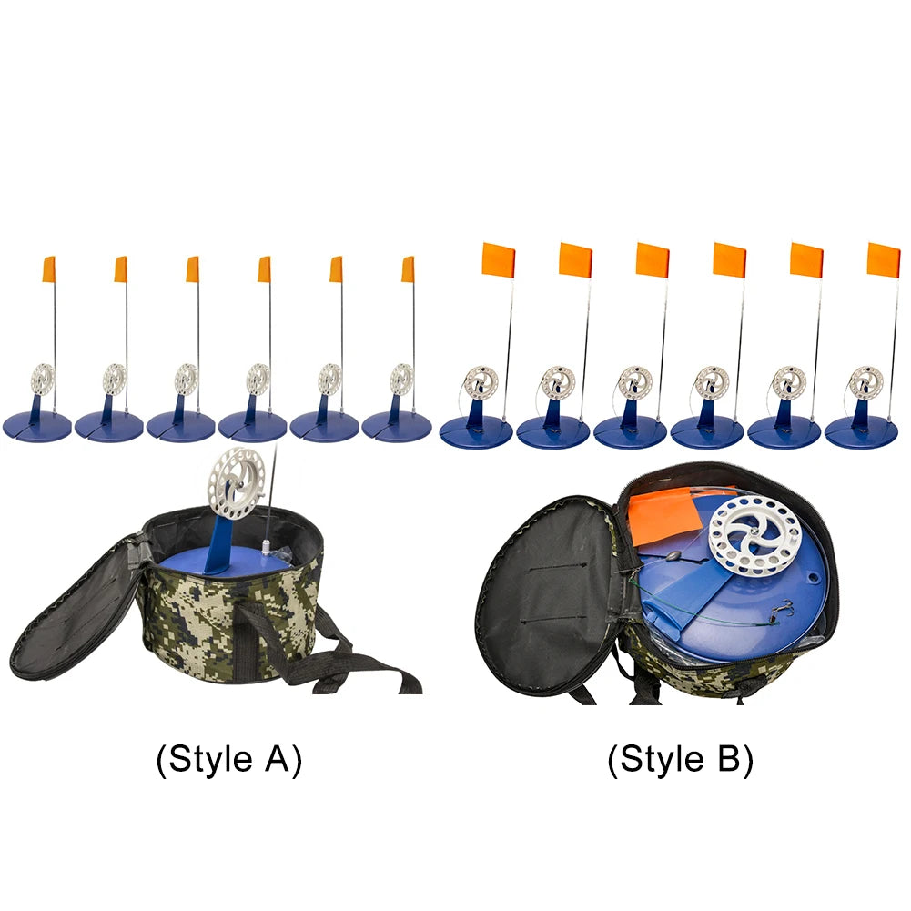 VKTECH Ice Fishing Flag 6pcs Tip Up Poles Braking System