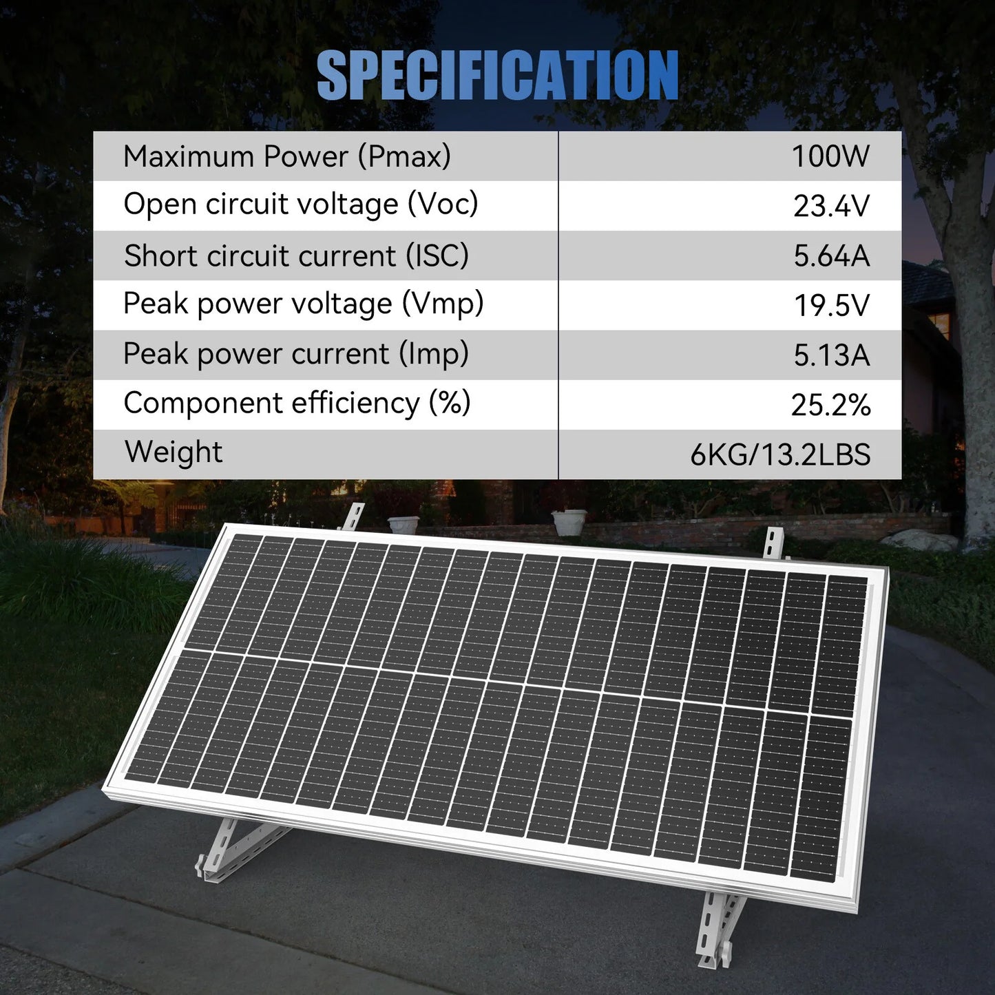 Rvpozwer 100W 12V Monocrystalline Solar Panel For RV Trailers